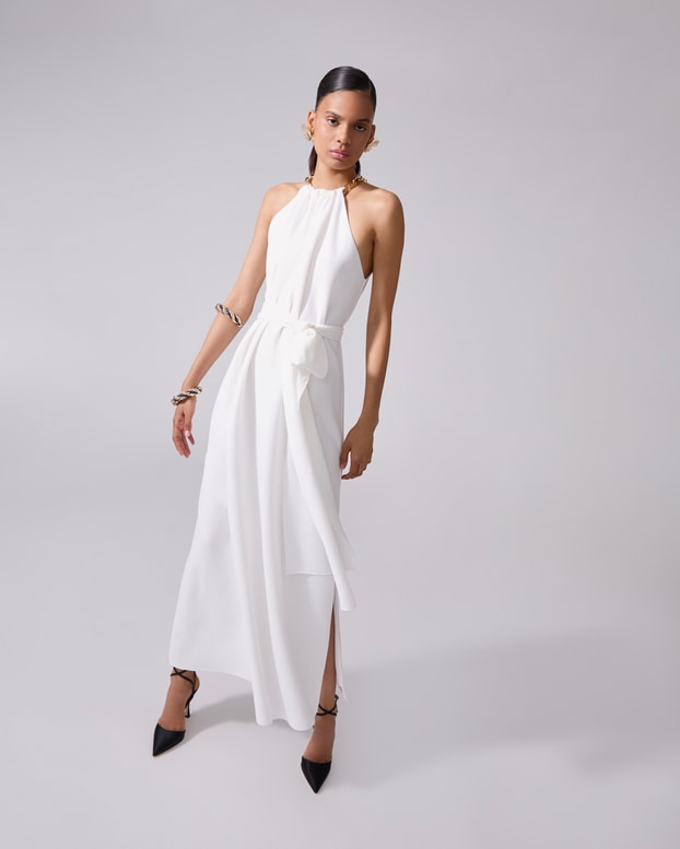 Chain-Strap Halterneck Midi Dress