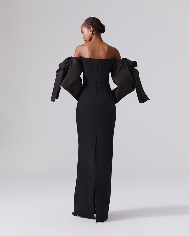 Bow-Sleeve Off-The-Shoulder Gown