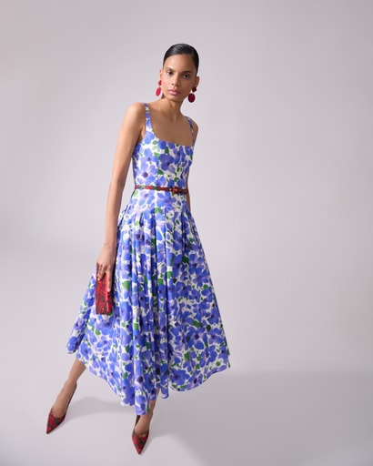 Floral-Print Scoop-Neck Midi Dress