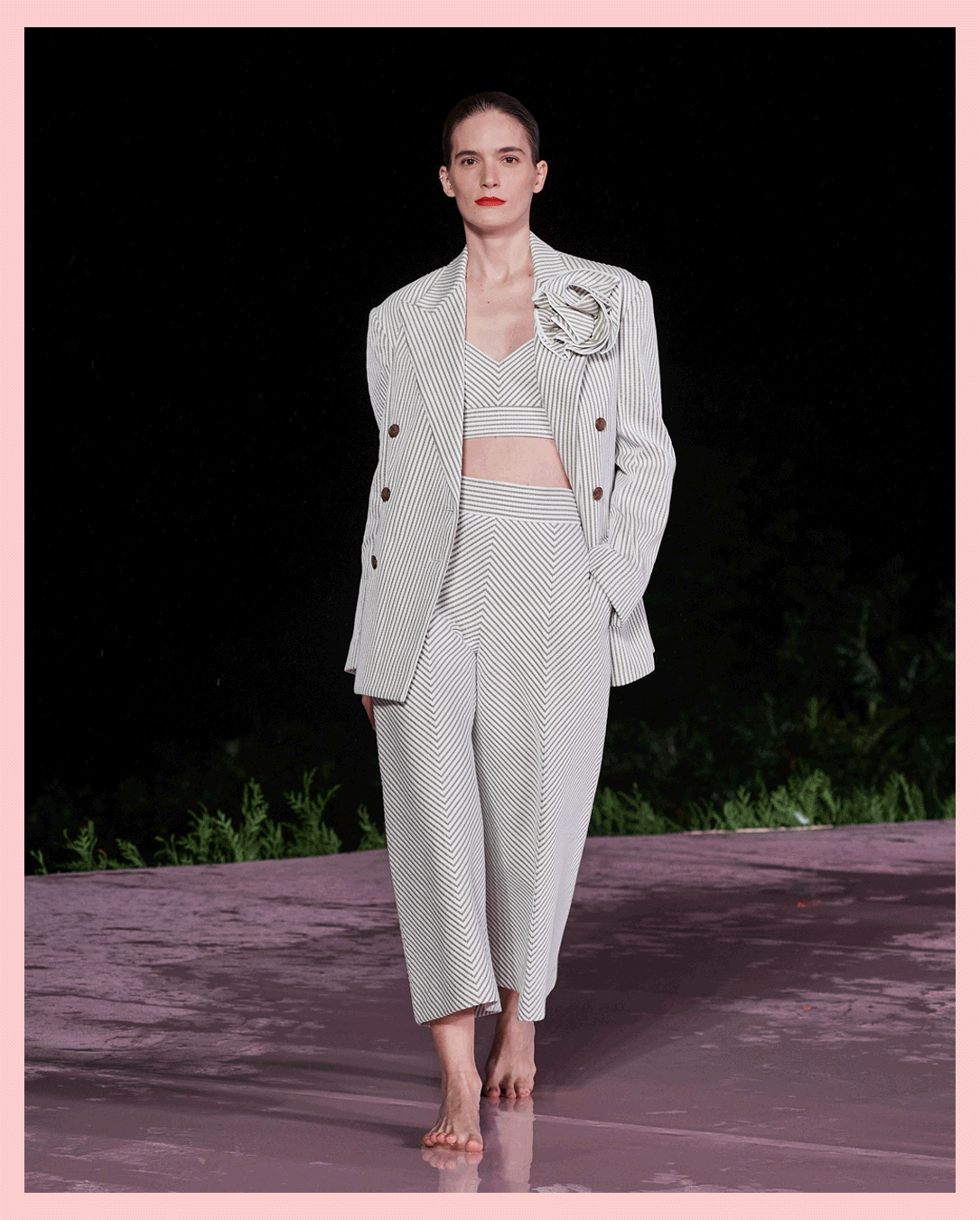 Double-Breasted Striped Appliqué Jacket