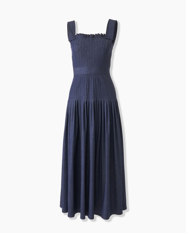 Pleated Denim Midi Dress