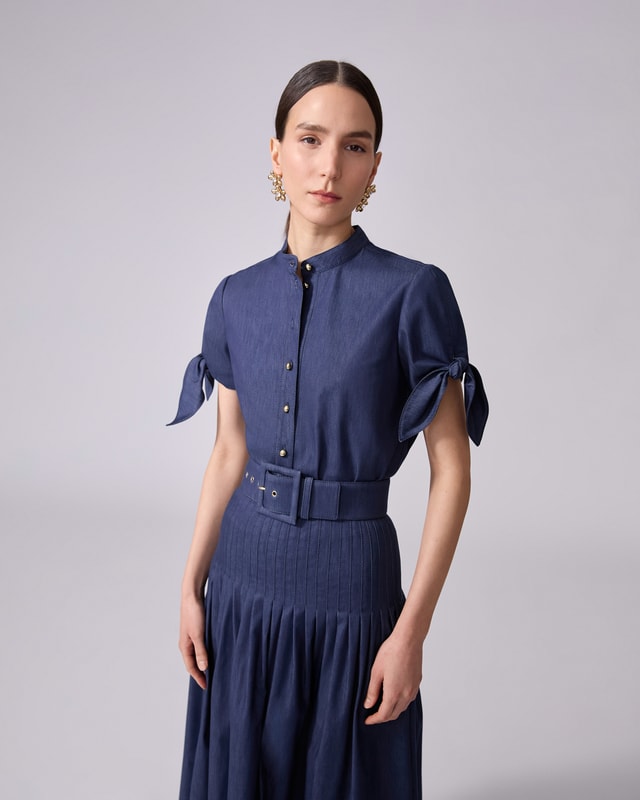 Denim Tie-Sleeve Shirt