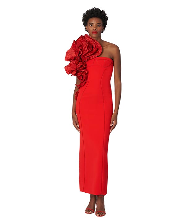 Dramatic Rosette Column Gown