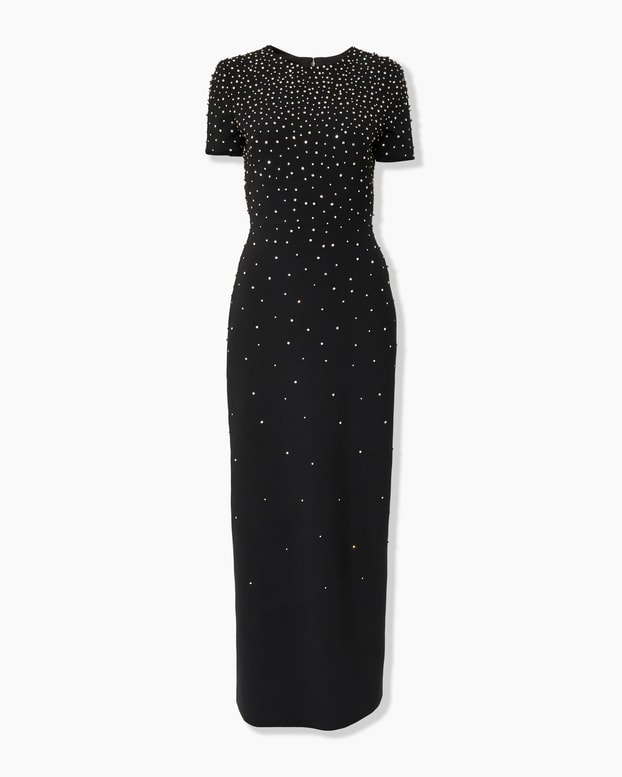 Crystal-Embroidered Column Gown