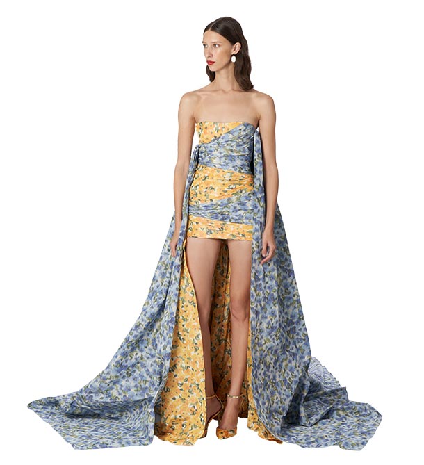 Floral-Print Dress With Train