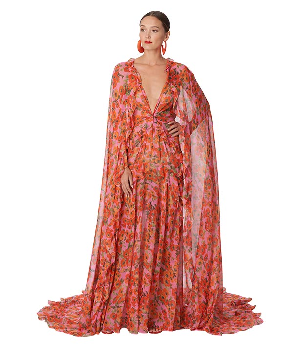 Chiffon Gown With Cape