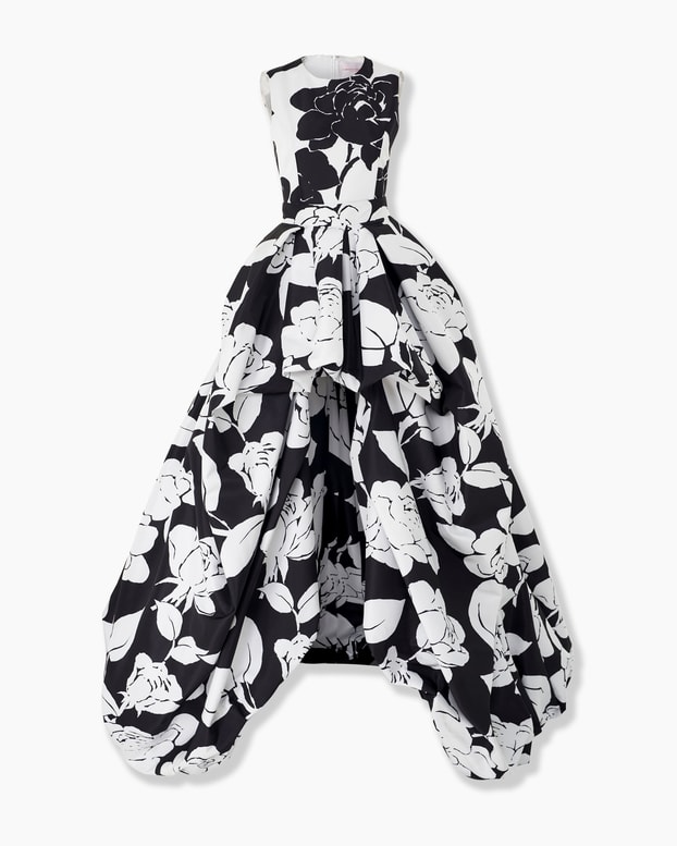 Floral-Print High-Low Gown