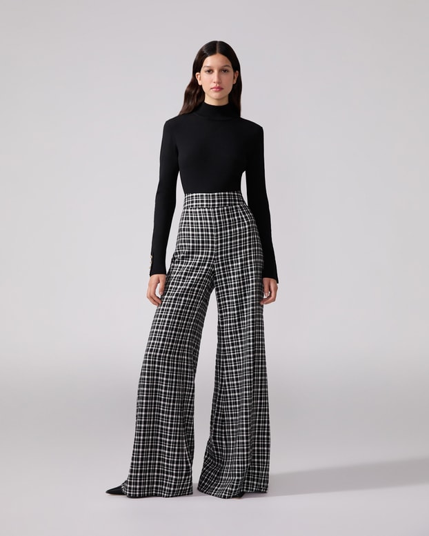 Wide-Leg Plaid Pants