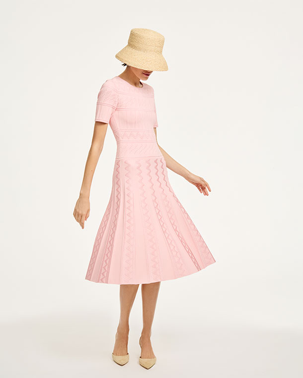 Flared Pointelle Knit Midi Dress