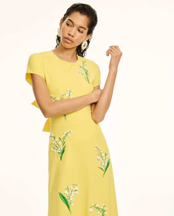 Floral-Embroidered Gown With Back Bows