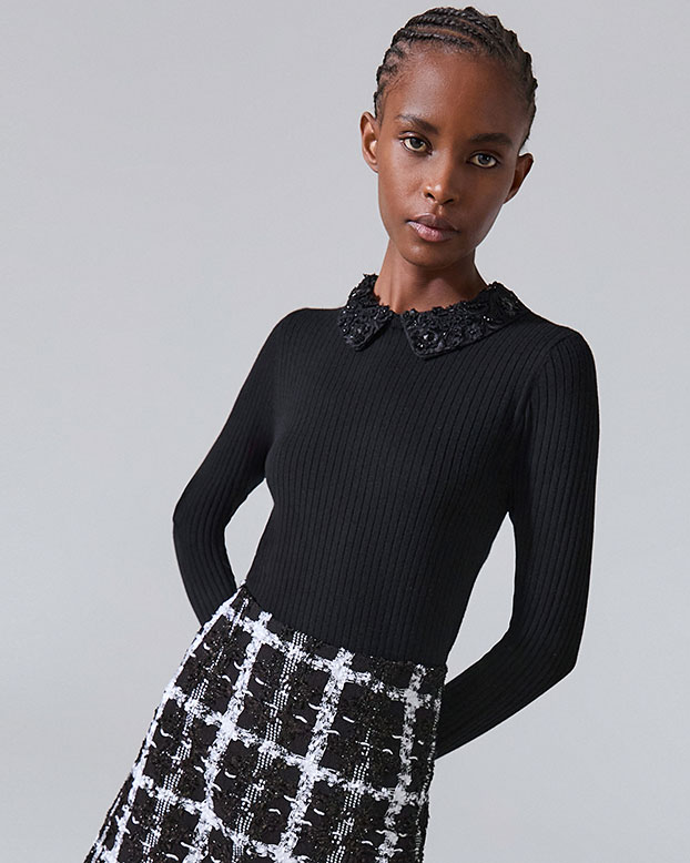 Embroidered Collar Top