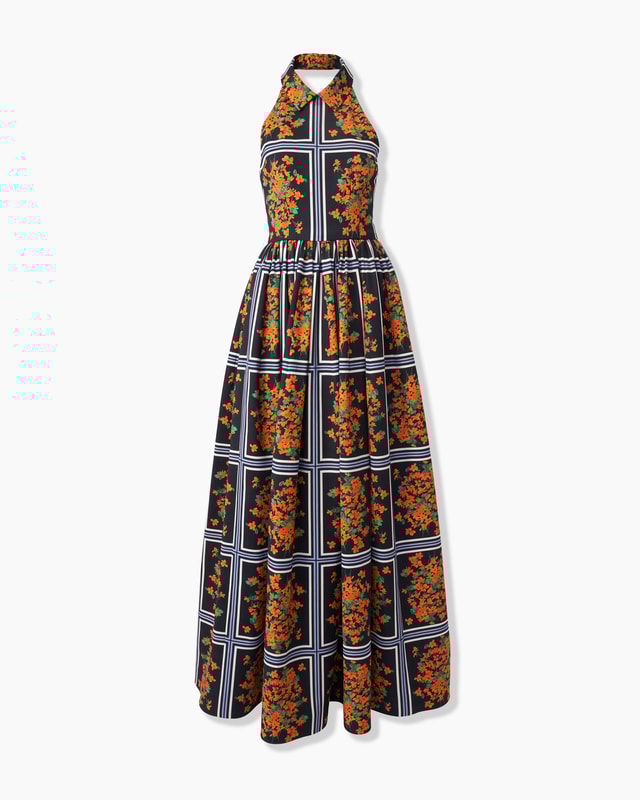 Floral-Print Halterneck Ball Gown