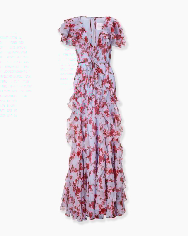 Chiffon Floral-Print Gown