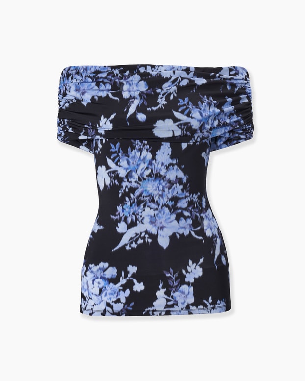 Floral-Print Ruched Jersey Top