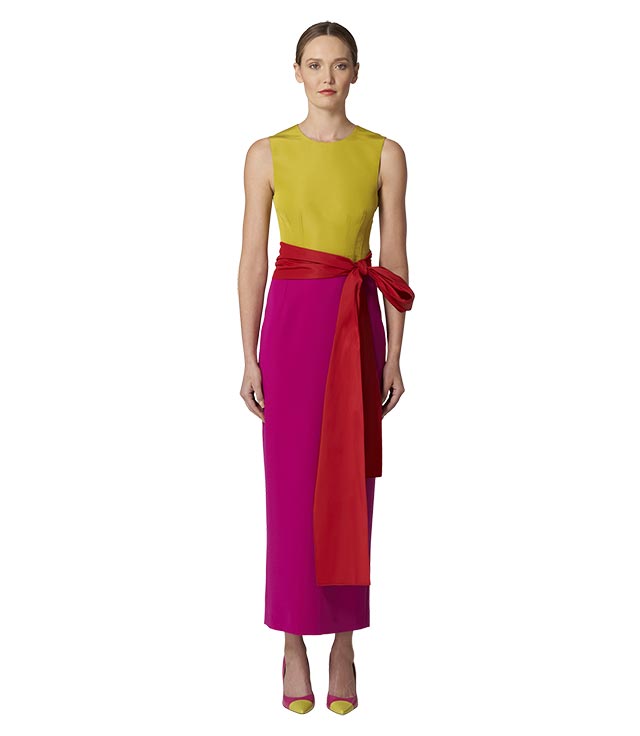 Colorblock Column Dress With Sash