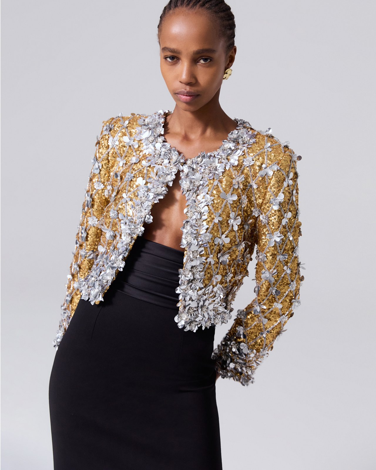 Embroidered Sequin Cropped Jacket