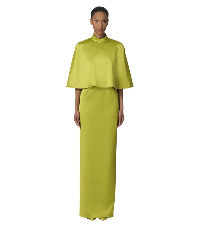 Cape-Top Satin Column Gown