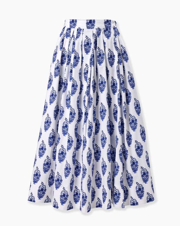 Floral Block-Print Midi Skirt