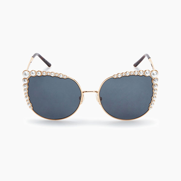 Pearl-Frame Oversized Round Sunglasses