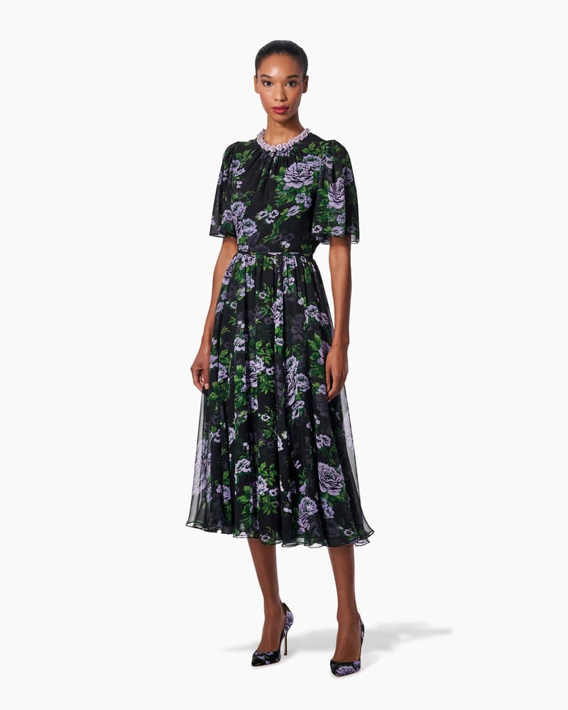 Floral-Print Gathered Midi Dress