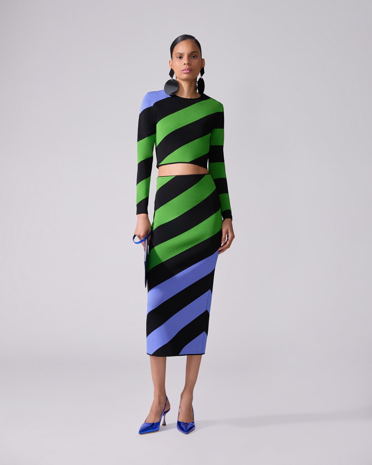 Diagonal Stripe Knit Pencil Skirt