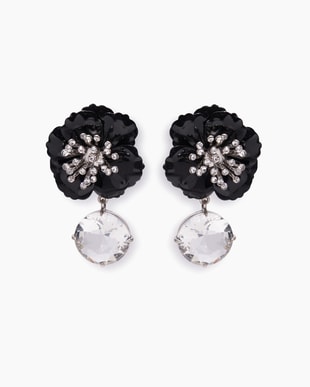 Metal Flower Crystal Drop Earrings