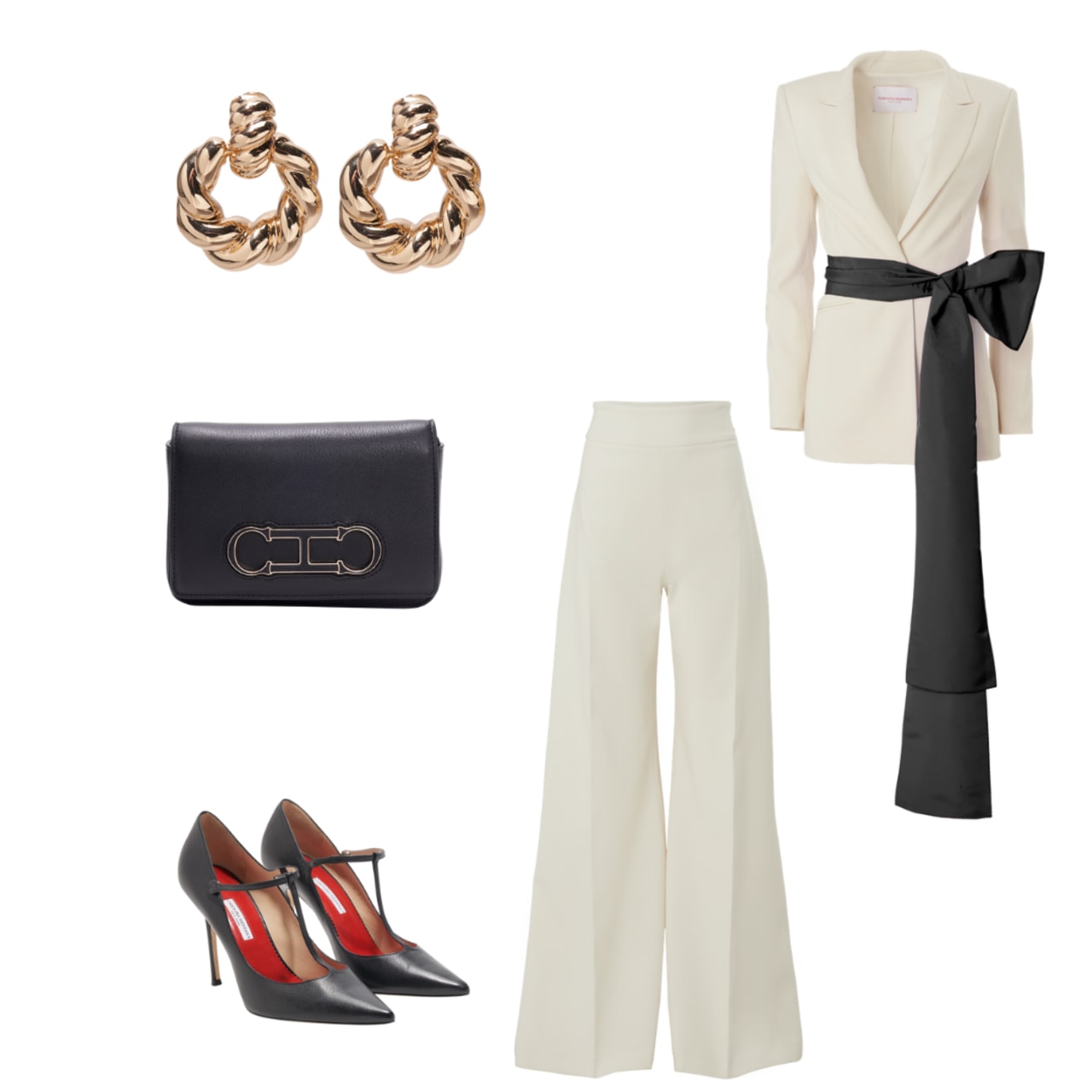 A pop of black brings a contemporary edge to this elegant suit.