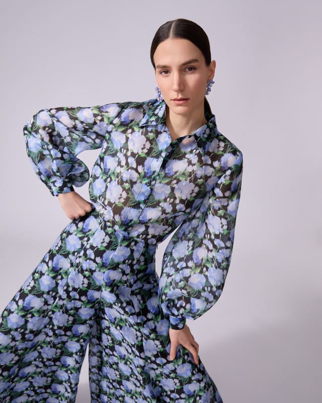 Peony-Print Palazzo Pants