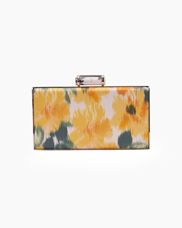 Floral-Print Satin Scala Clutch
