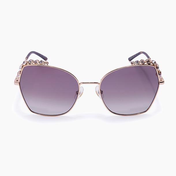 Crystal-Embellished Oversized Round Metal Sunglasses