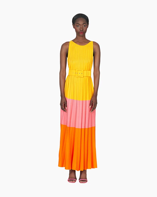 1. Colorblock Pleat Knit Maxi Dress