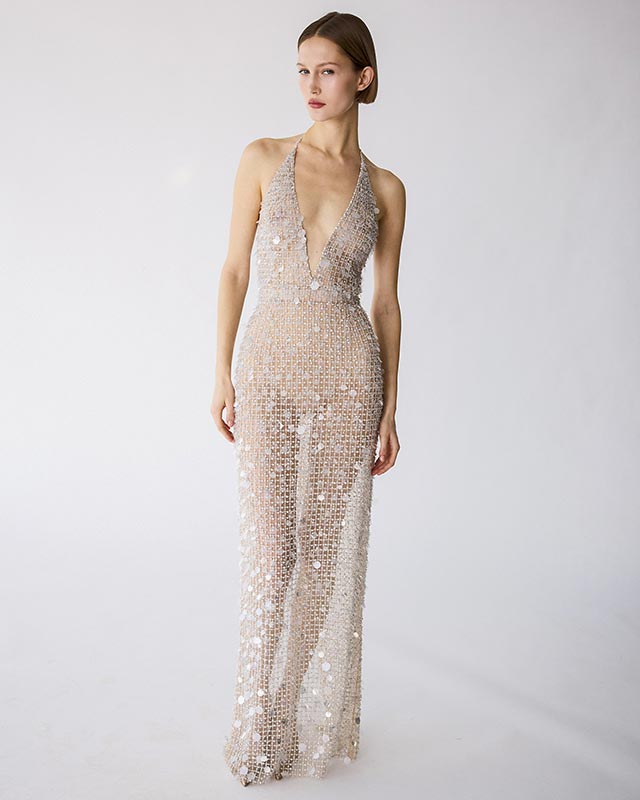 Crystal-Embroidered Halterneck Gown