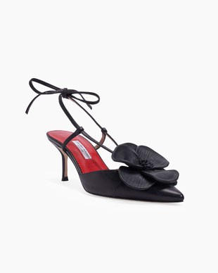 Leather Flower Kitten Heel