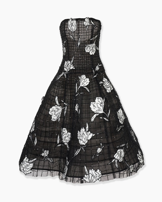 Floral-Embroidered Tulle Cage Dress