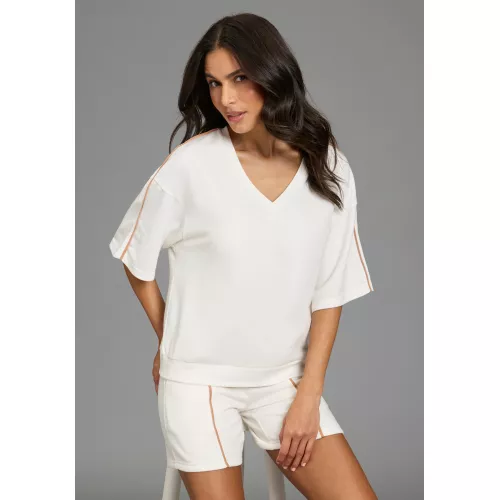 Laura Scott Sweater, casual Stil, mit V-Ausschnitt, mit Farbeinsatz, halbarm
