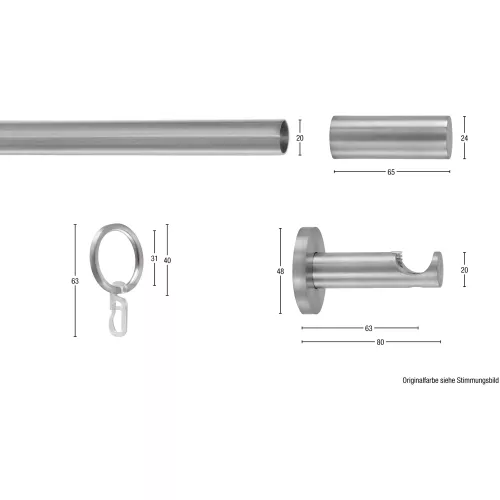 GARESA Gardinenstange ″EASY″ Ø 20 mm 1 läufig-läufig Wunschmaßlänge Vorhanggarnitur, verlängerbar, Wandmontage, Aluminium, mit Ringe