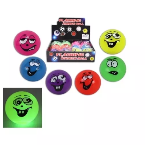 Smilie mit Licht FLUMMI Springball Funny Faces BALL mit LED Blinken bei Aufschlag multicolor (Farbe: gelb)