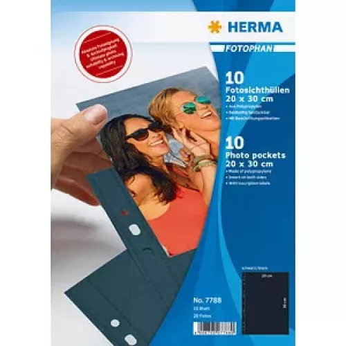 HERMA Fotosichthüllen Fotophan 20x30 cm schwarz genarbt, 10 St.
