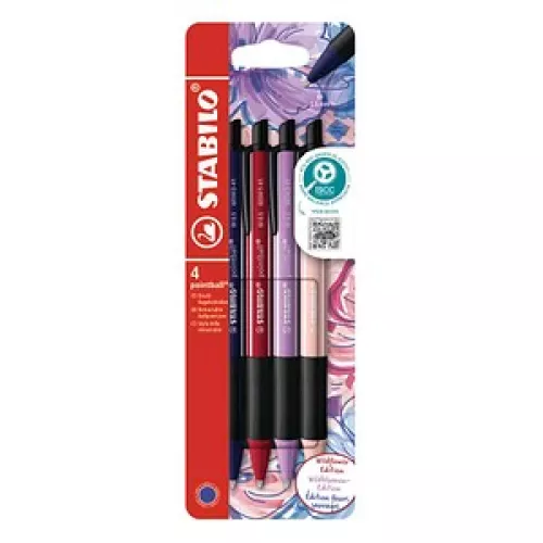 STABILO Kugelschreiber-Set pointball NatureCOLORS Wildflowers farbsortiert, Schreibfarbe: blau, 4 St.