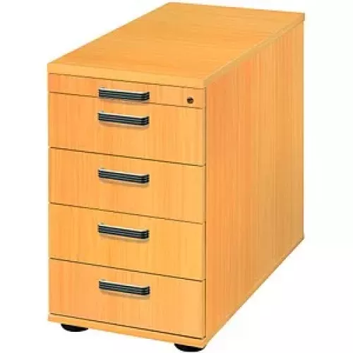 HAMMERBACHER Haziender Standcontainer buche 5 Auszüge Kunststoff-Relinggriff silber 42,8 x 80,0 x 72,0 - 76,0 cm