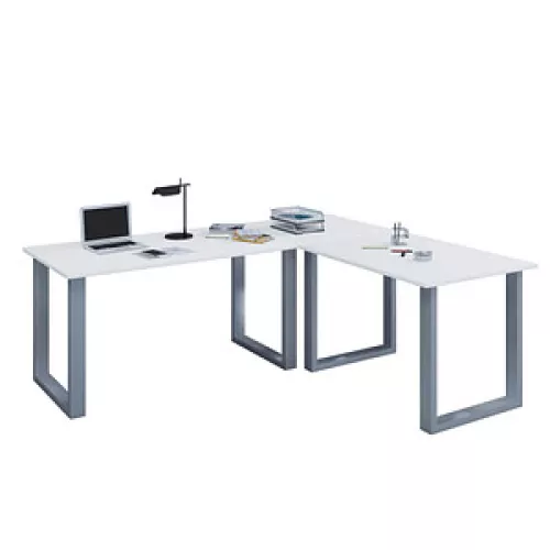VCM my office Lona Schreibtisch weiß L-Form, U-Fuß-Gestell silber 190,0 x 50,0/160,0 cm