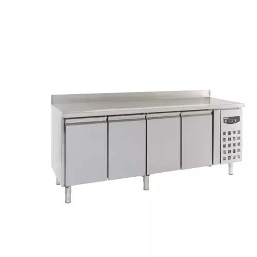 Kühltisch Edelstahl mit Aufkantung 4 Türen Umluftkühlung GN 1/1 | 2230x700x850 mm