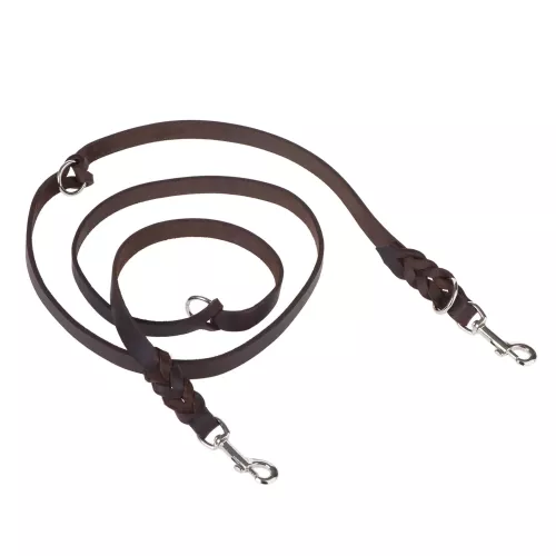 Heim Lederleine mit eingeflochtenem Karabiner, L220cmxB18mm braun