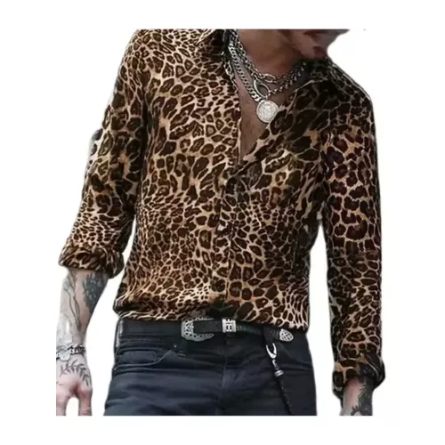 2024 Herrenhemd mit Leopardenmuster, Reversknopf, 3D-gedruckt, lässige Mode, langärmeliges Hemd, Straße, Unisex, Kleidung, Oberteil