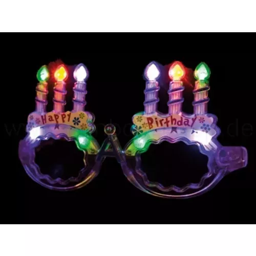 LEUCHT BRILLE LED Leuchtbrille Happy Birthday transparent rot blau grün Geburtstagsbrille GB