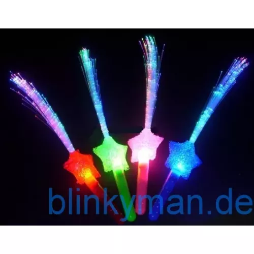 LED Blink Leucht Stab Glasfaser Stern FIBER OPTIK ROT PINK rot grün pink blau