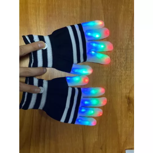 NEU 1 PAAR Schwarz/Weiss LED blink leucht Hand schuh LEUCHT FINGER rechts / links