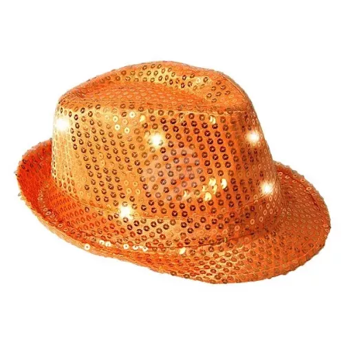 GLITZER GLITTER TRILBY HUT MIT PAILLETTEN + LED Licht - silber blau rot gold schwarz FEDORA