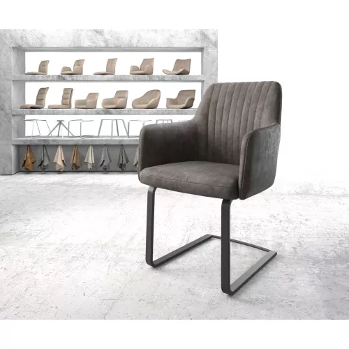 DELIFE Freischwinger Greg-Flex Mikrofaser Anthrazit Vintage Freischwinger flach Schwarz Taschenfederkern, Esszimmerstühle