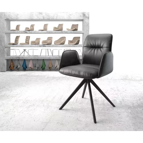 DELIFE Esszimmerstuhl Vinja-Flex Echt-Leder Schwarz Kreuzgestell kantig Schwarz, Esszimmerstühle